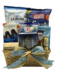 Gourmet Blue and Gold Gift Basket